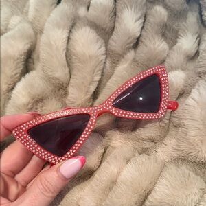 Red Crystal-Embellished Cat Eye Sunglasses